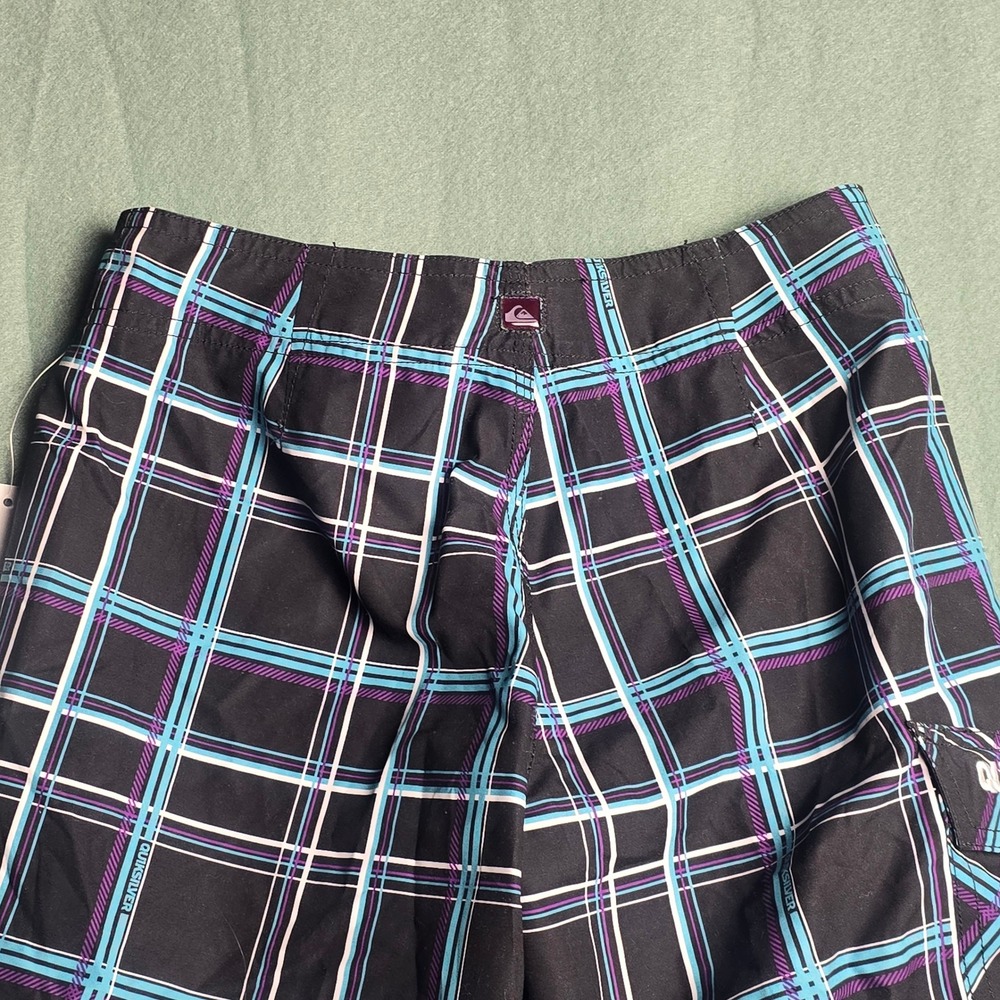 Quiksilver Boys Plaid Board Shorts Black Teal Purple Swim Trunks Size 10 NEW‎ - Picture 14 of 14
